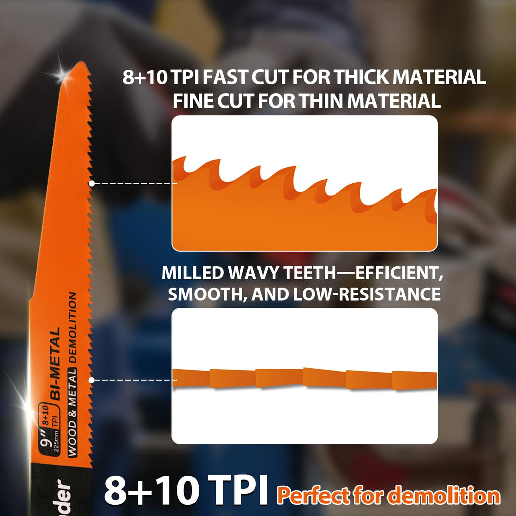 GoYonder Demolition Reciprocating Saw Blades 8+10TPI Bi-Metal (5-Pack)
