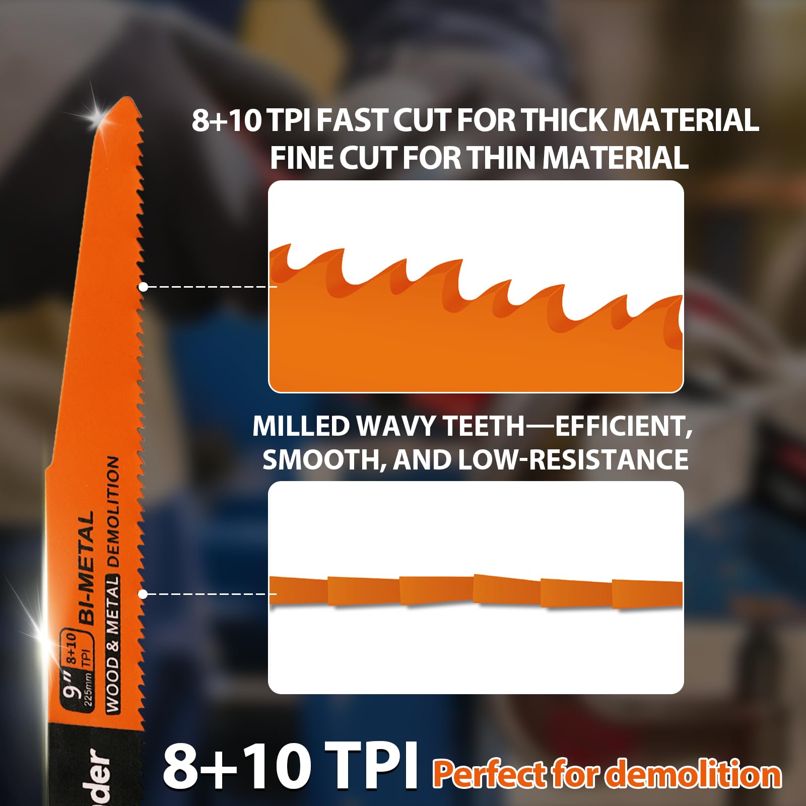 GoYonder Demolition Reciprocating Saw Blades 8+10TPI Bi-Metal (5-Pack)