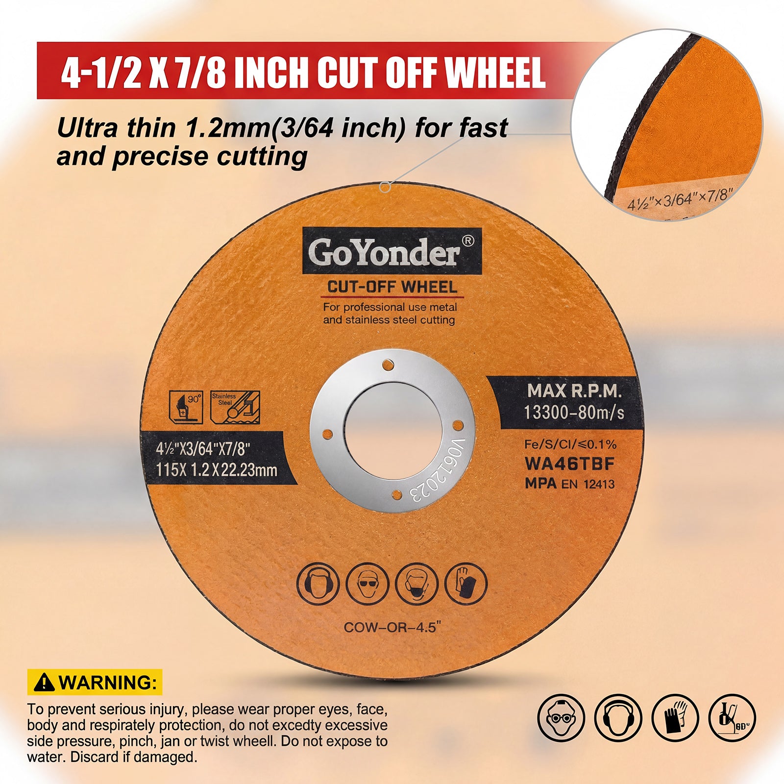 GoYonder 4.5" Ultra Thin Cut-Off Wheel for Metal-Orange