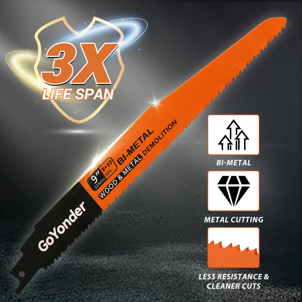 GoYonder Demolition Reciprocating Saw Blades 8+10TPI Bi-Metal (5-Pack)